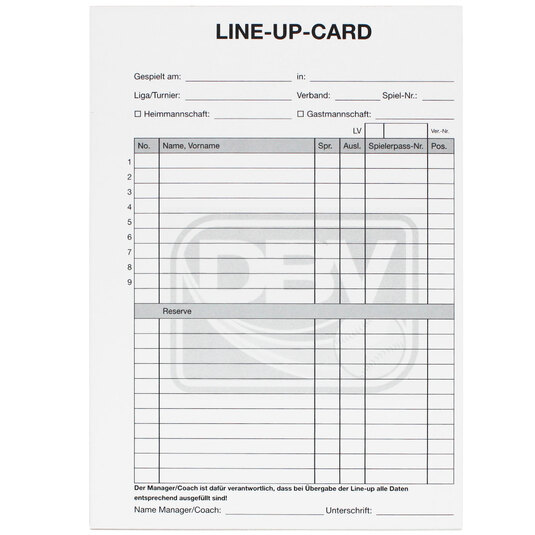DBV Line-Up-Card